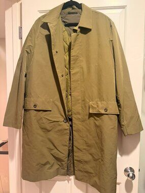 Mango Olive Green Water-Repellent Coat + Removable Quilted Vest | L
